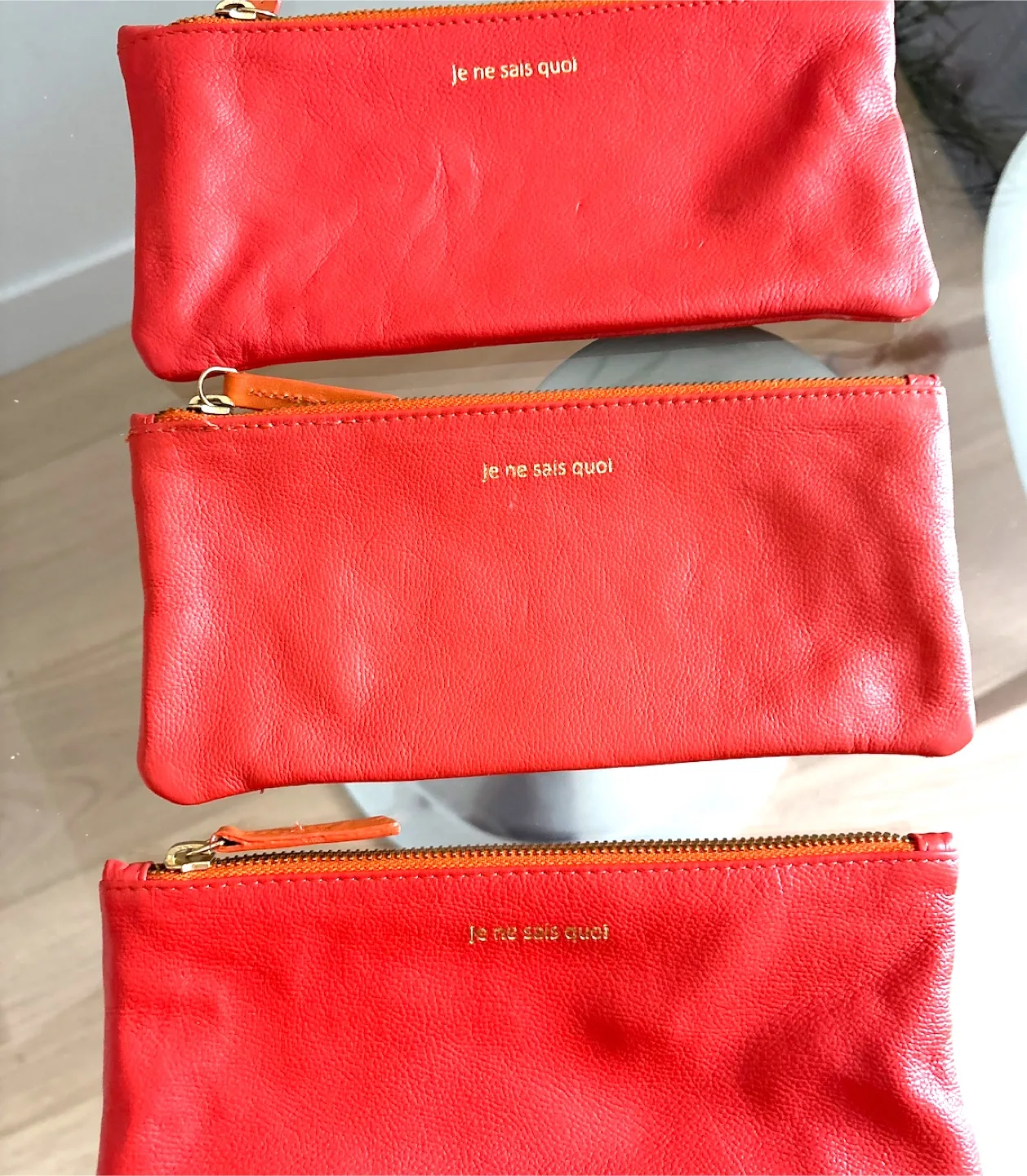 LAST CHANCE Anthropologie Leather Pouch Set of 3 thumbnail