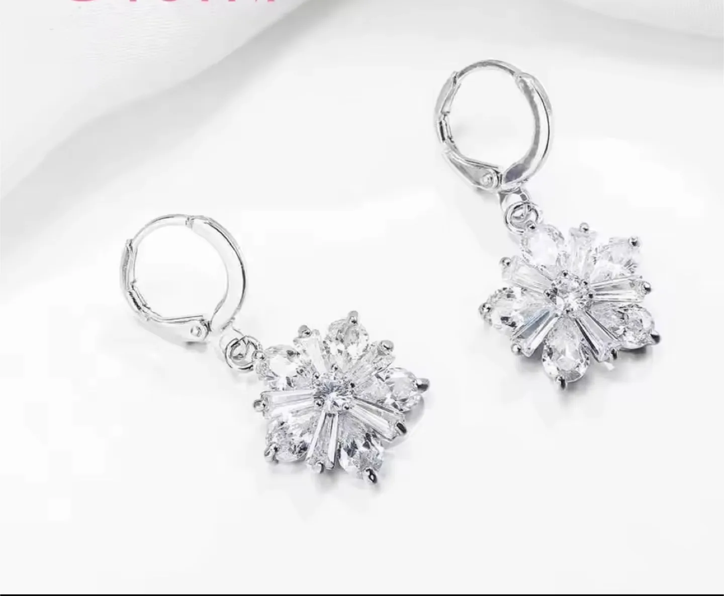 Silver Flower Dangle Earrings S925 thumbnail