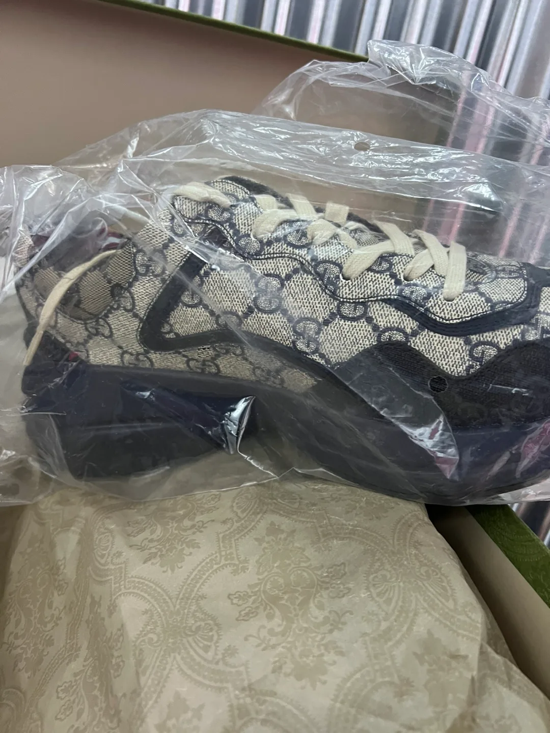 Gucci GG Rhyton 'Beige Blue Monogram' Sneakers - Men's US 9 image indicator(7)