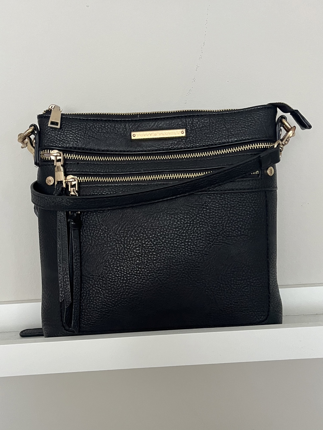 Poppy & Peonies Black Crossbody Bag