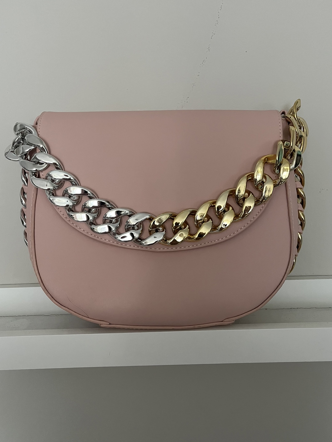 Pink Shoulder Bag with Chain Detail
