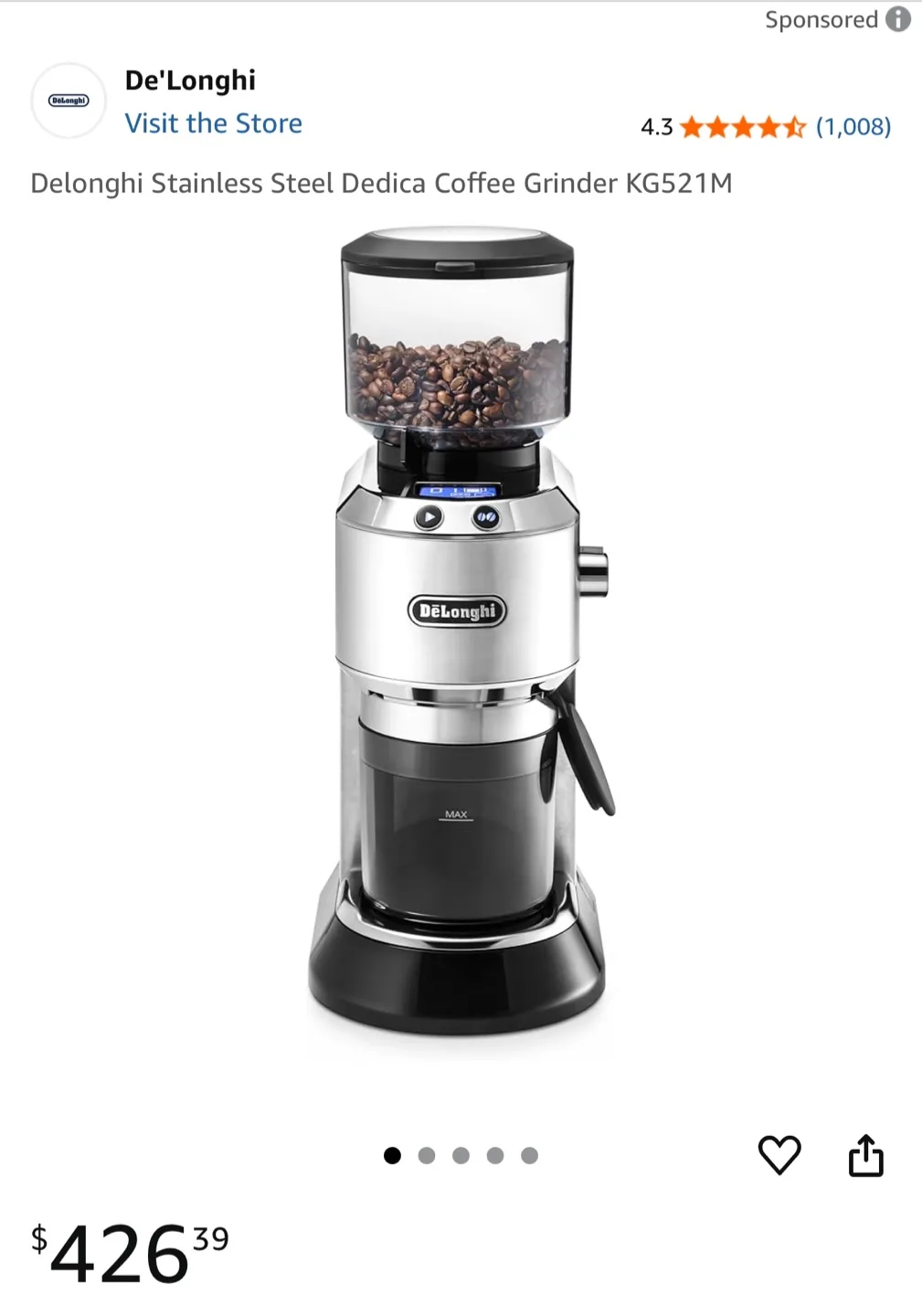 DeLonghi Dedica Coffee Grinder KG521M thumbnail