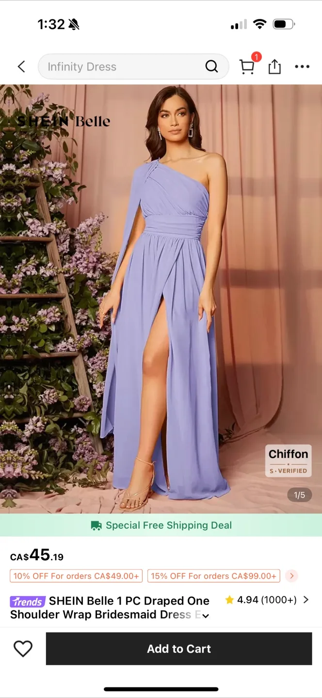 SHEIN Belle One-Shoulder Bridesmaid Dress thumbnail