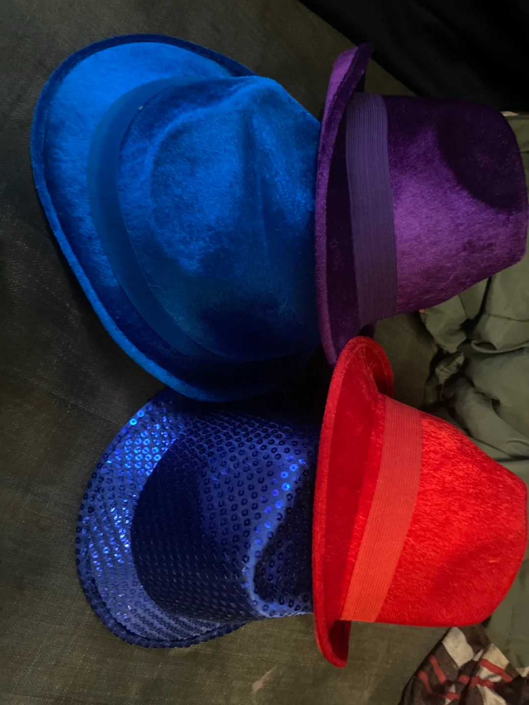 4 Fedora Hats - Blue, Purple, Red, Sequin Blue thumbnail