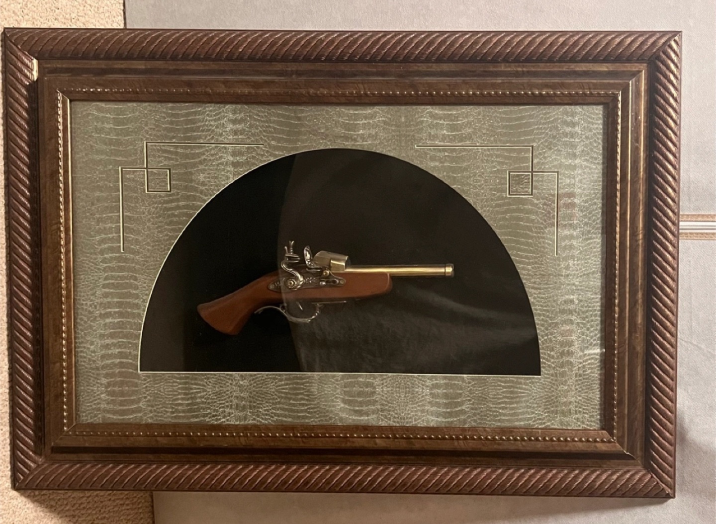 Framed Decorative Flintlock Pistol