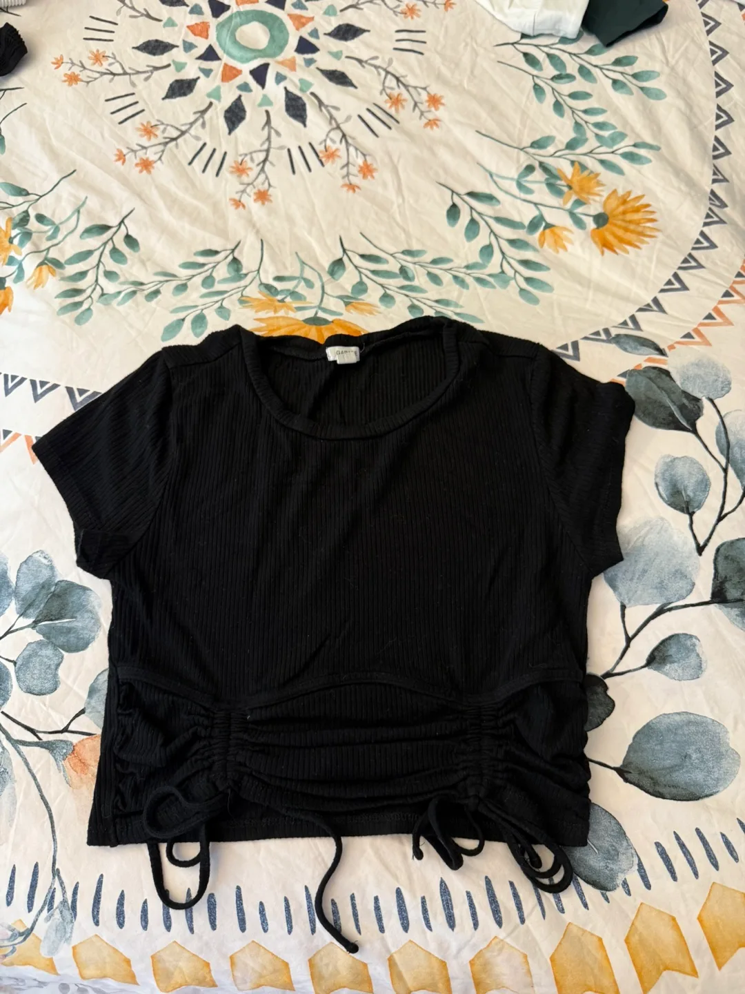 Garage Black Ribbed Drawstring Top thumbnail