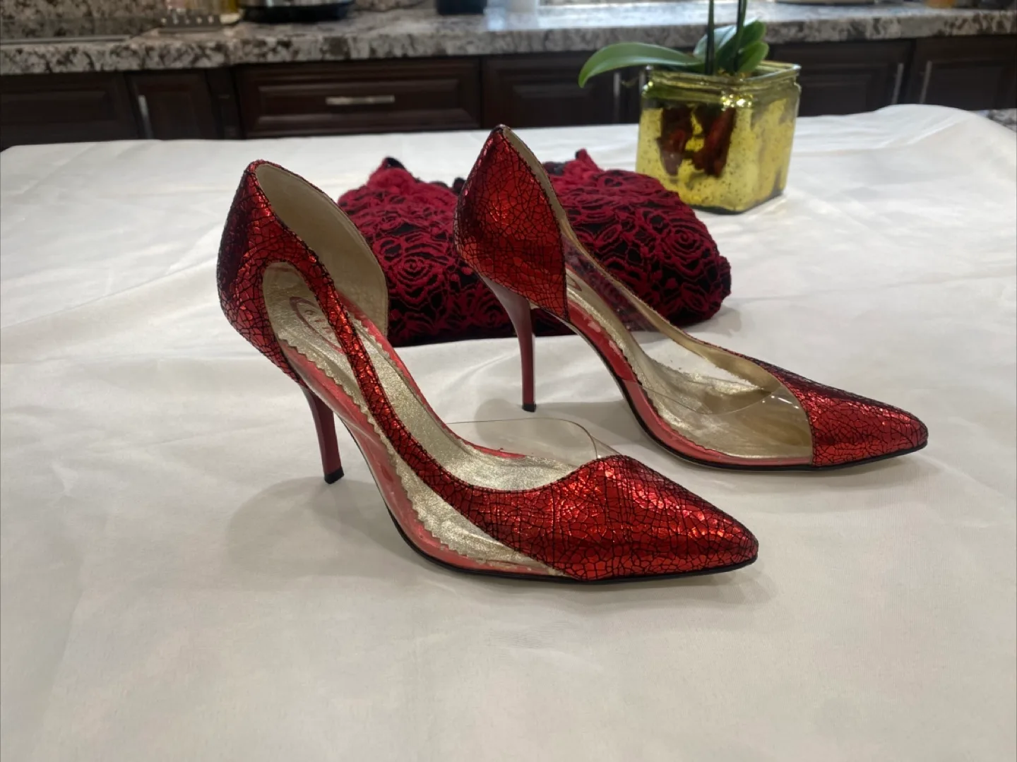 Red Lace Dress & Glitter Heels image indicator(4)