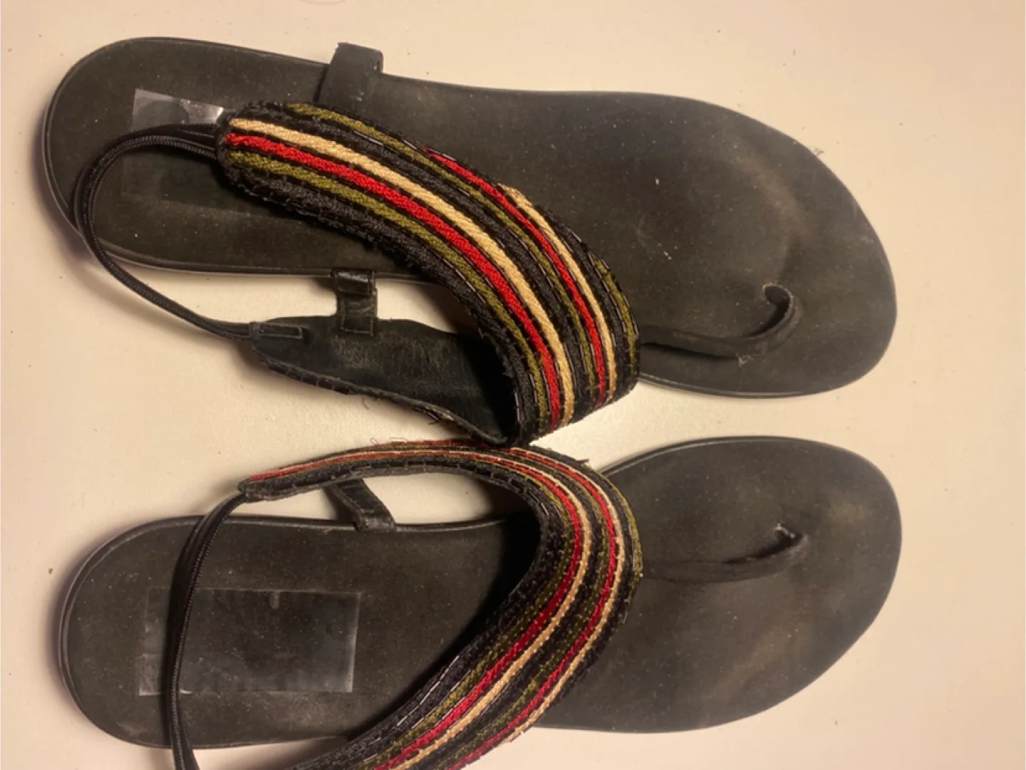 Black Thong Sandals with Striped Straps thumbnail