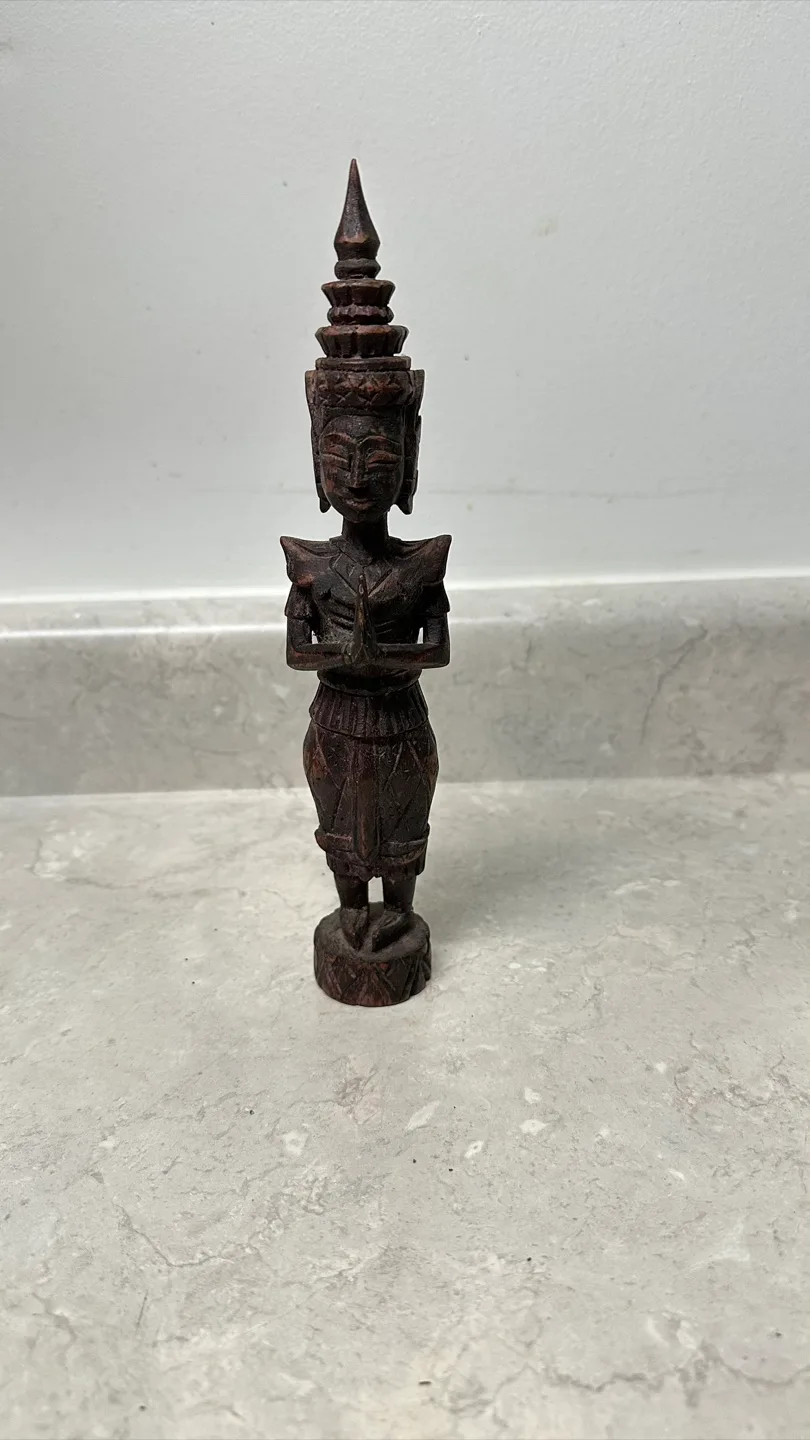 miniature Thai/Cambodian Style Wooden Statue - Spiritual Decor thumbnail