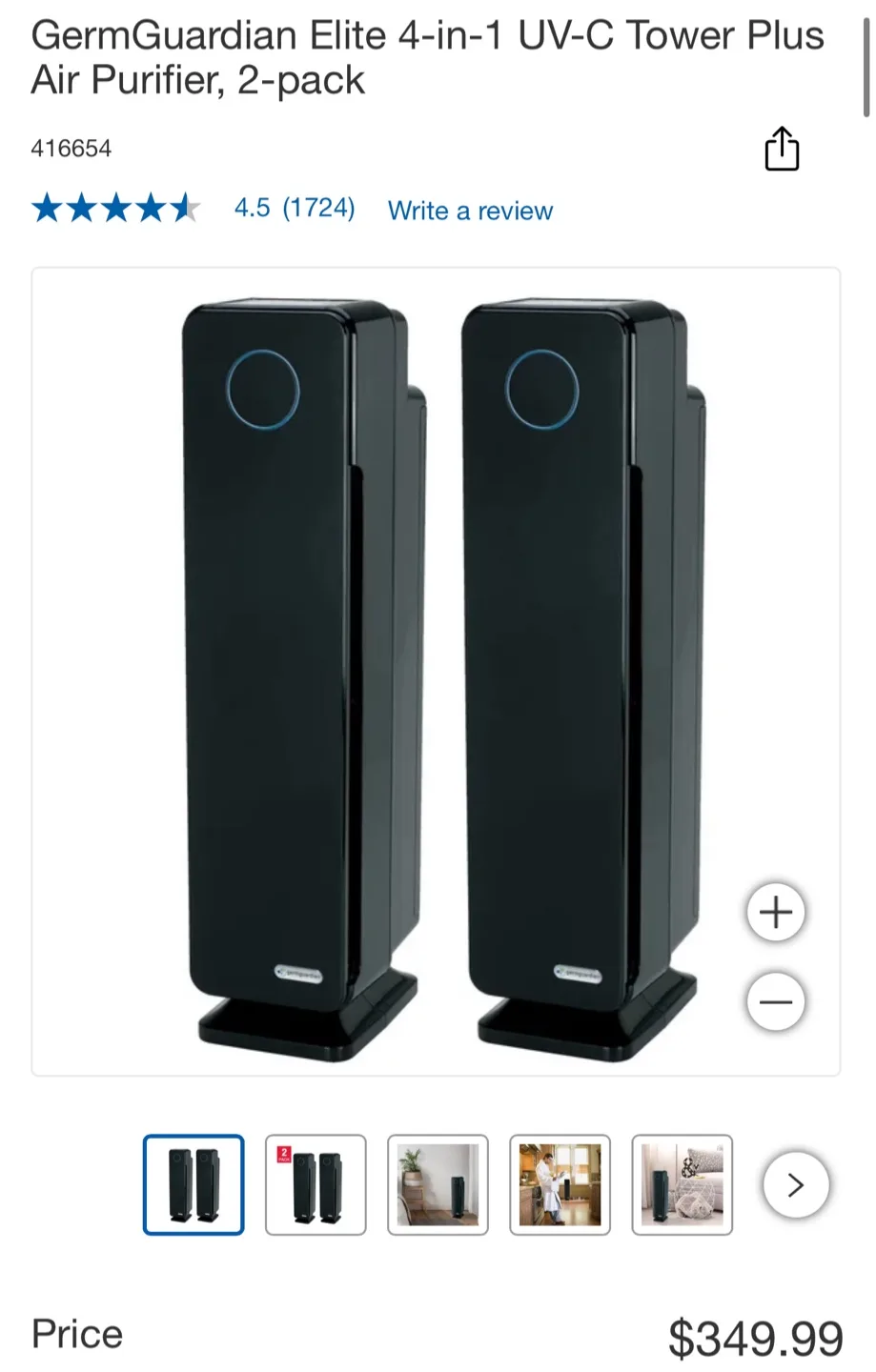 🇨🇦GermGuardian Elite 4-in-1 UV-C Tower Air Purifier - 2 Pack thumbnail