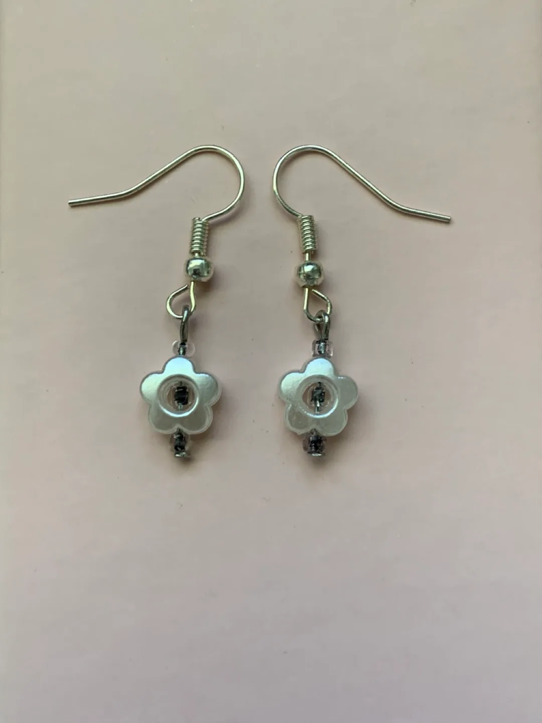 Flower Dangle Earrings - Silver, Black & White thumbnail