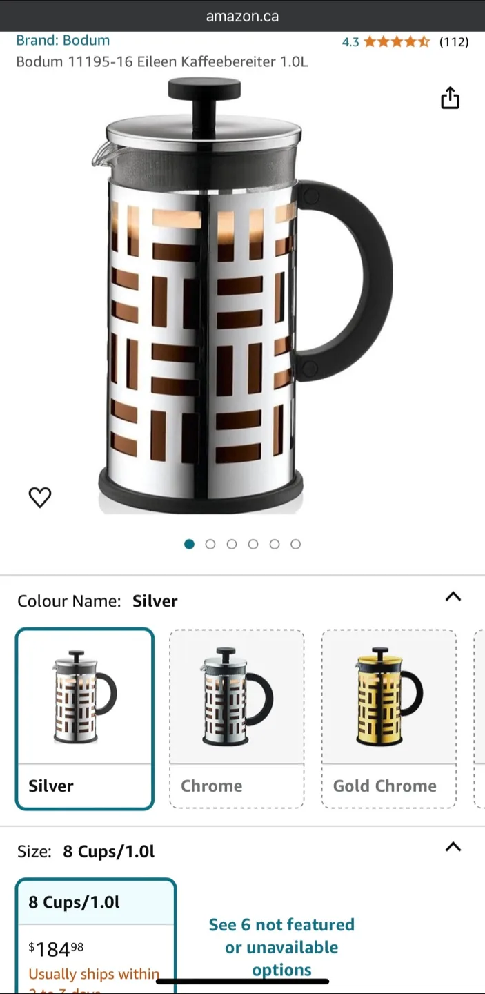 🇨🇦Bodum Eileen Kaffeebereiter 1.0L French Press thumbnail