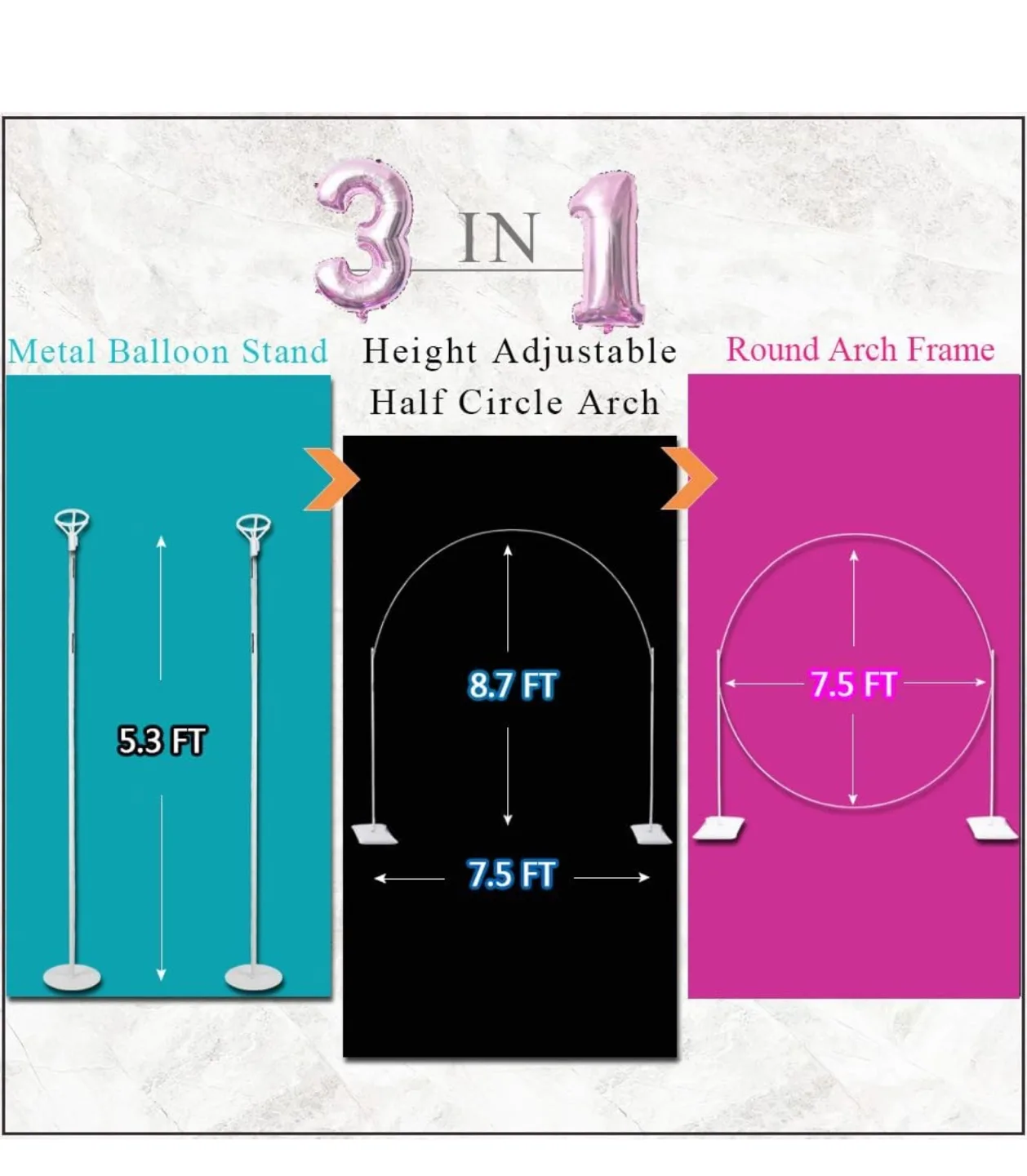 3-in-1 Metal Balloon Stand & Arch Frame image indicator(2)