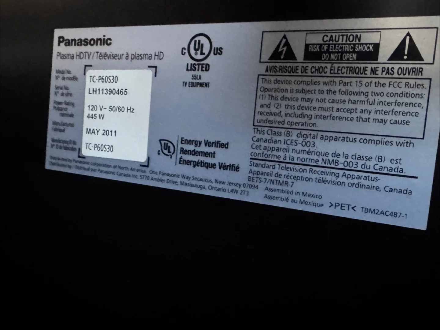 🇨🇦Panasonic TC-P60S30 60” Plasma HDTV image indicator(2)