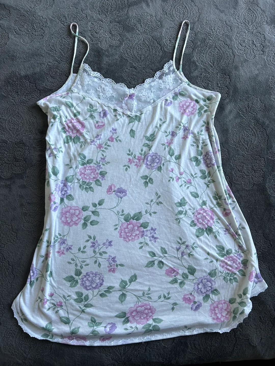Floral Print Cami Top with Lace Trim thumbnail