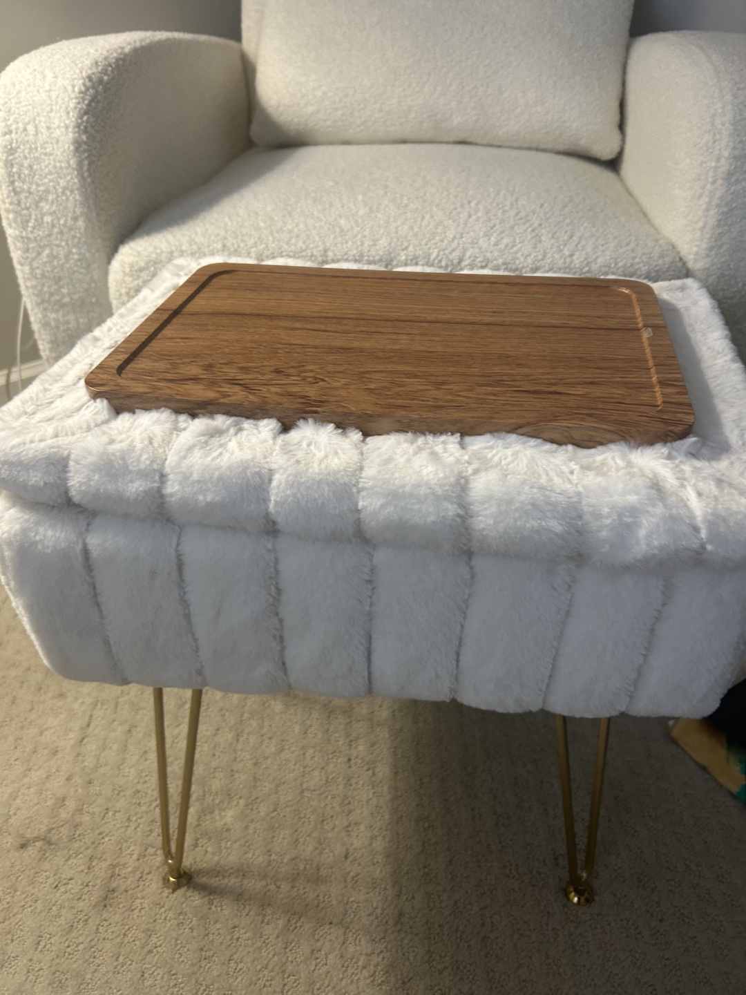 White Faux Fur Ottoman with Storage - photo 3