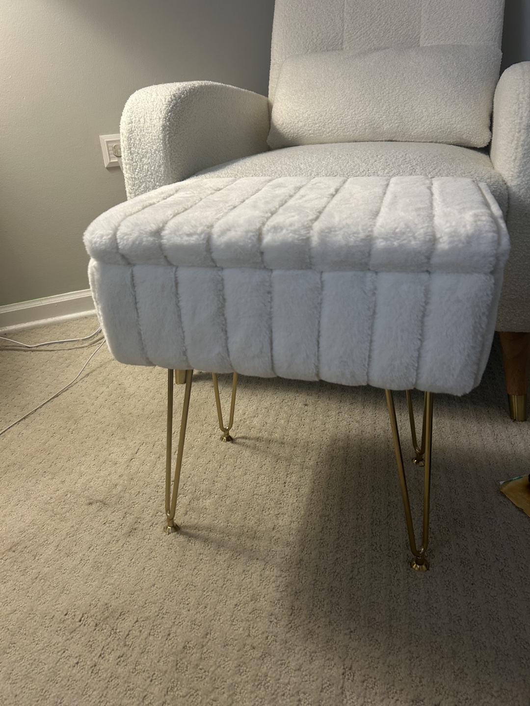White Faux Fur Ottoman with Storage