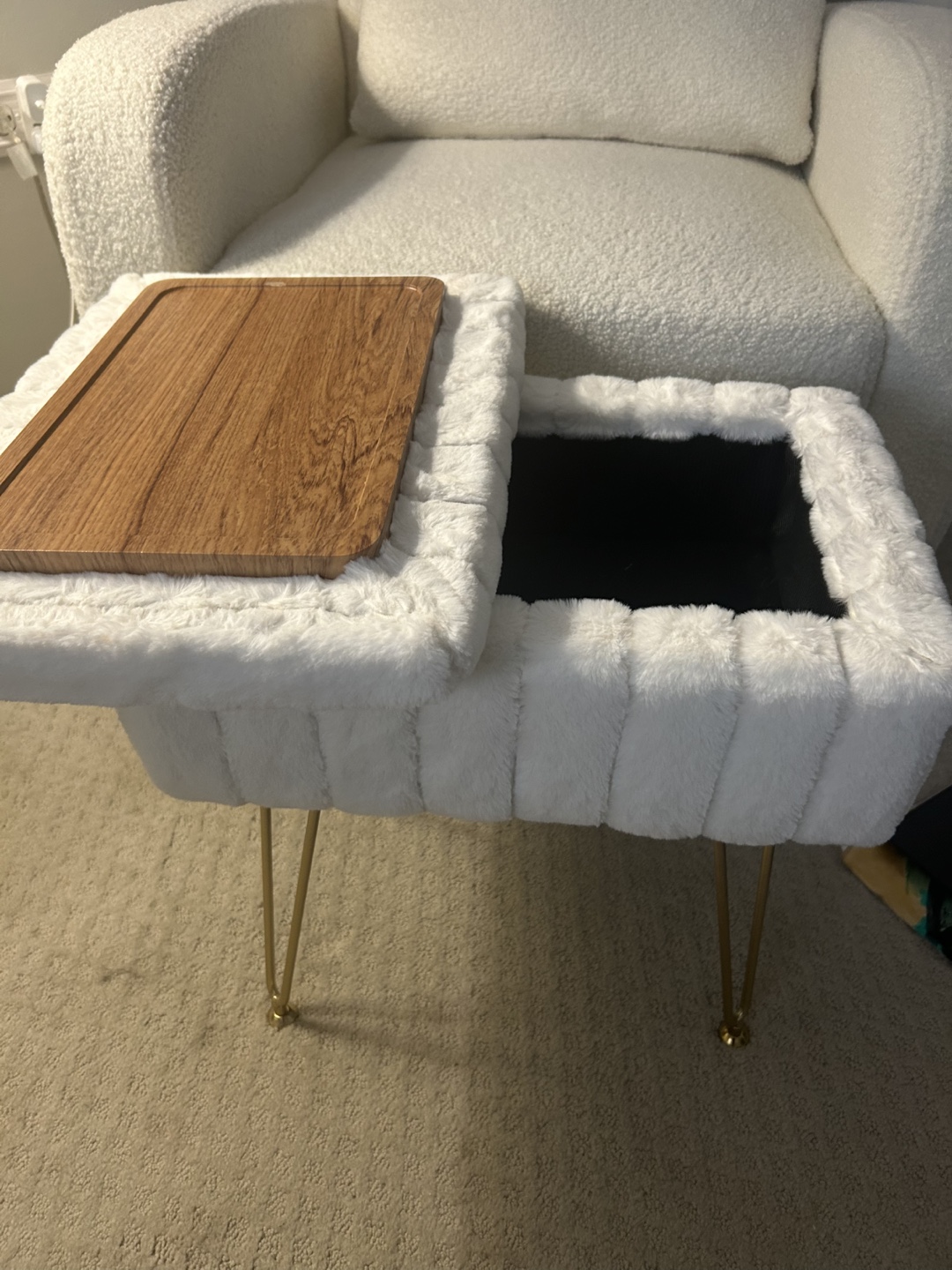 White Faux Fur Ottoman with Storage - photo 4