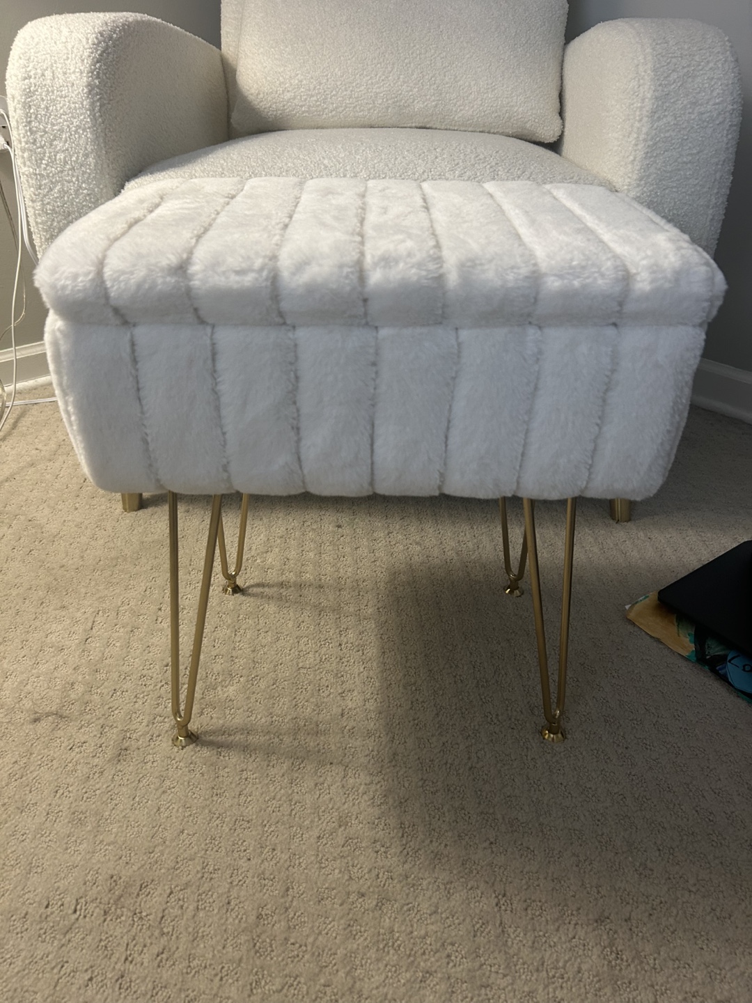 White Faux Fur Ottoman with Storage - photo 2