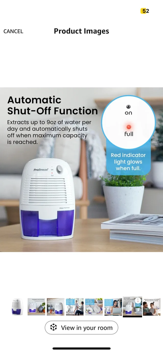 ❤️Open box Dehumidifier 215 sq ft (1200 cubic feet) 16 oz thumbnail