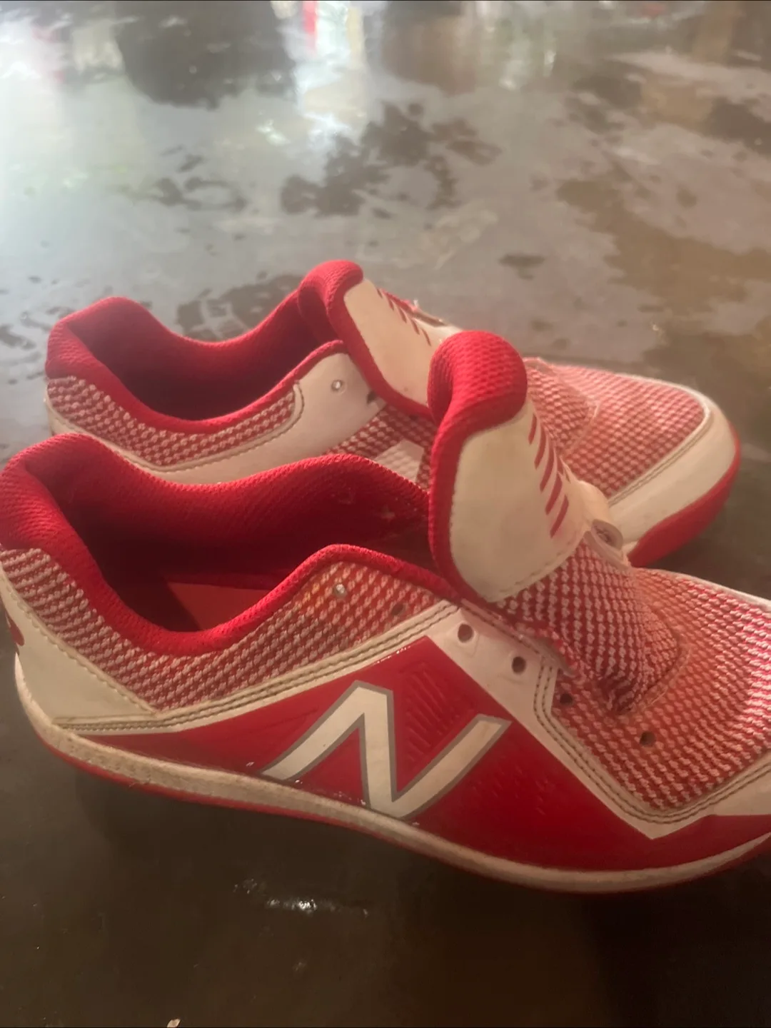 New Balance Red & White Turf Shoes size 4 image indicator(4)