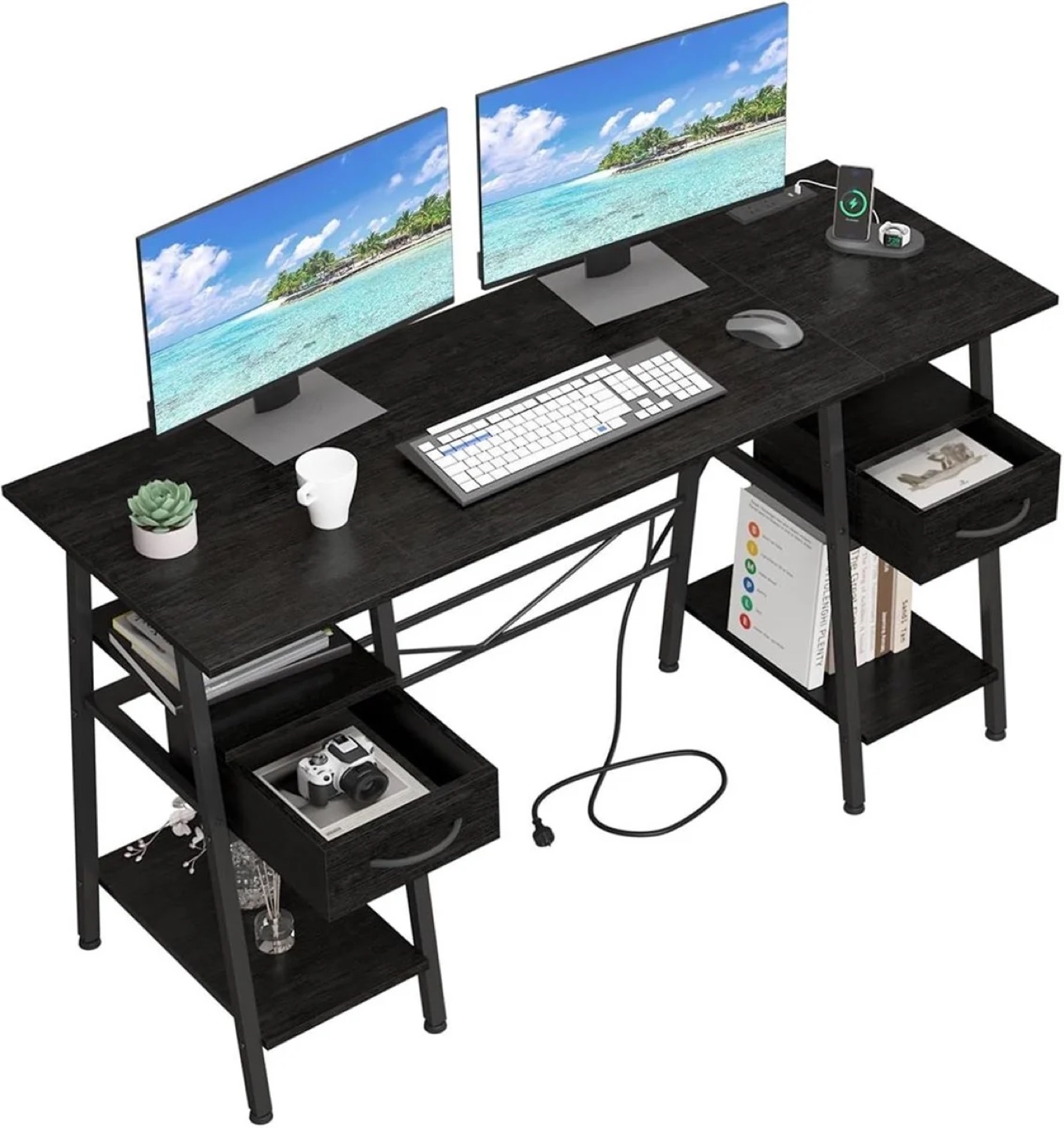 New Black Computer Desk with Shelves