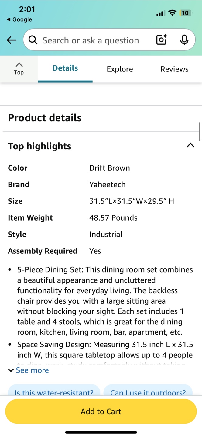 Yaheetech Dining Table Set - Drift Brown - photo 5