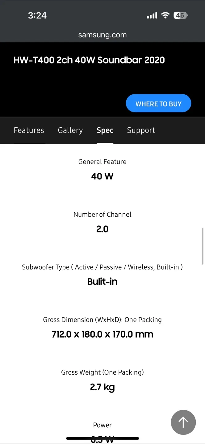Samsung Soundbar HW-T400 2ch 40W image indicator(4)