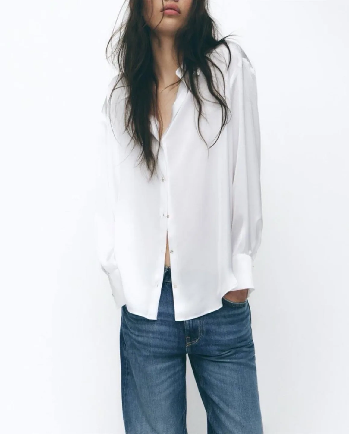 Women's White Satin Oversized Shirt, XL thumbnail