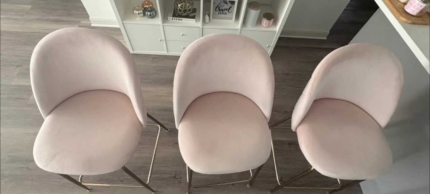 Set of 3 Pink Velvet Bar Stools thumbnail