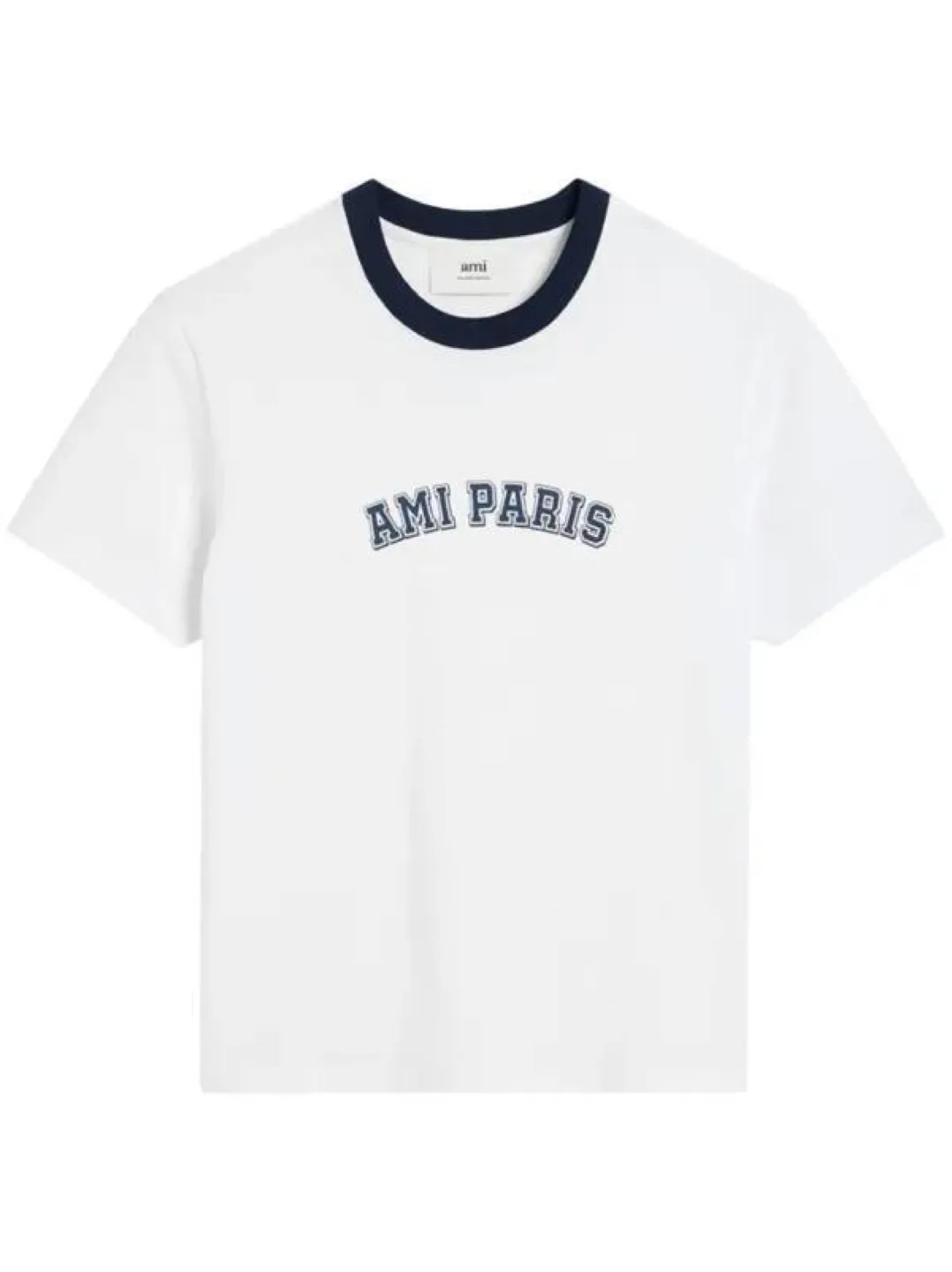 AMI Paris White T-Shirt with Navy Trim unisex,XL thumbnail
