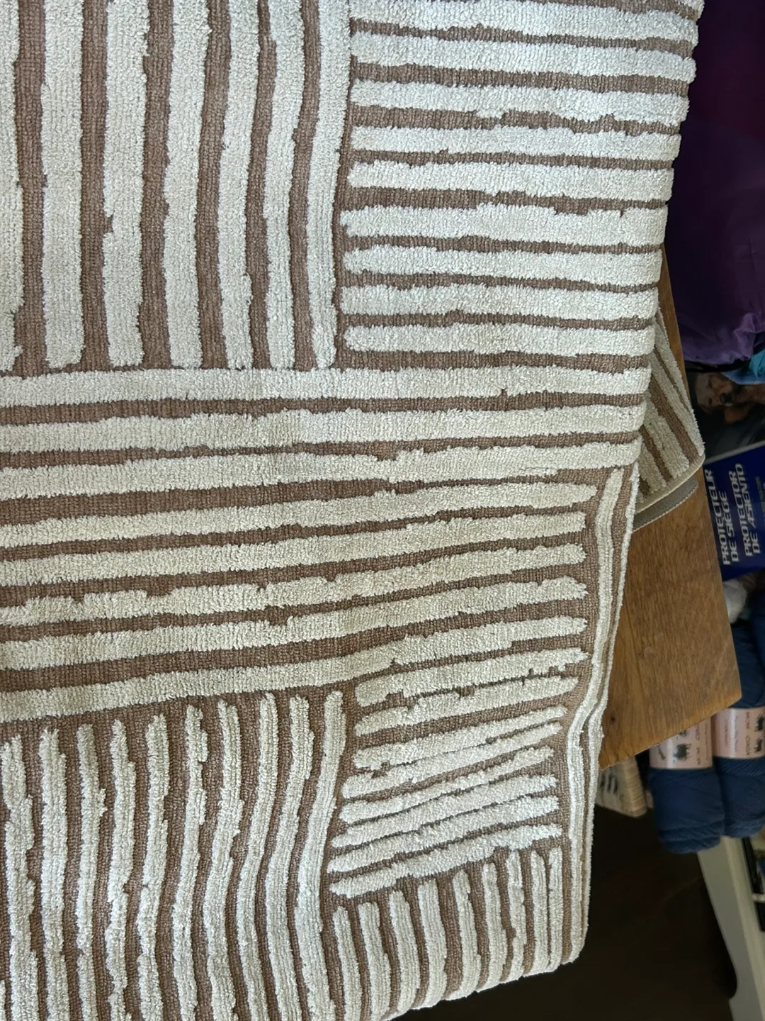 Taupe/Cream Raised Check Pattern Area Rug 5x7ft thumbnail