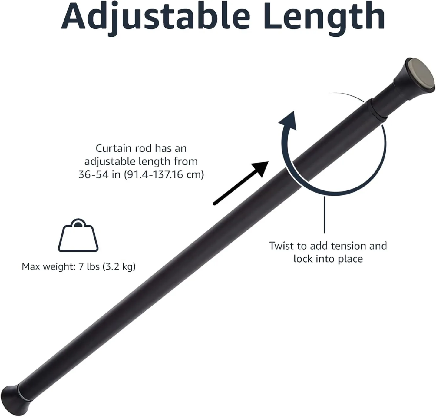 Shower Curtain Tension Rod - Black - 36-54in image indicator(3)