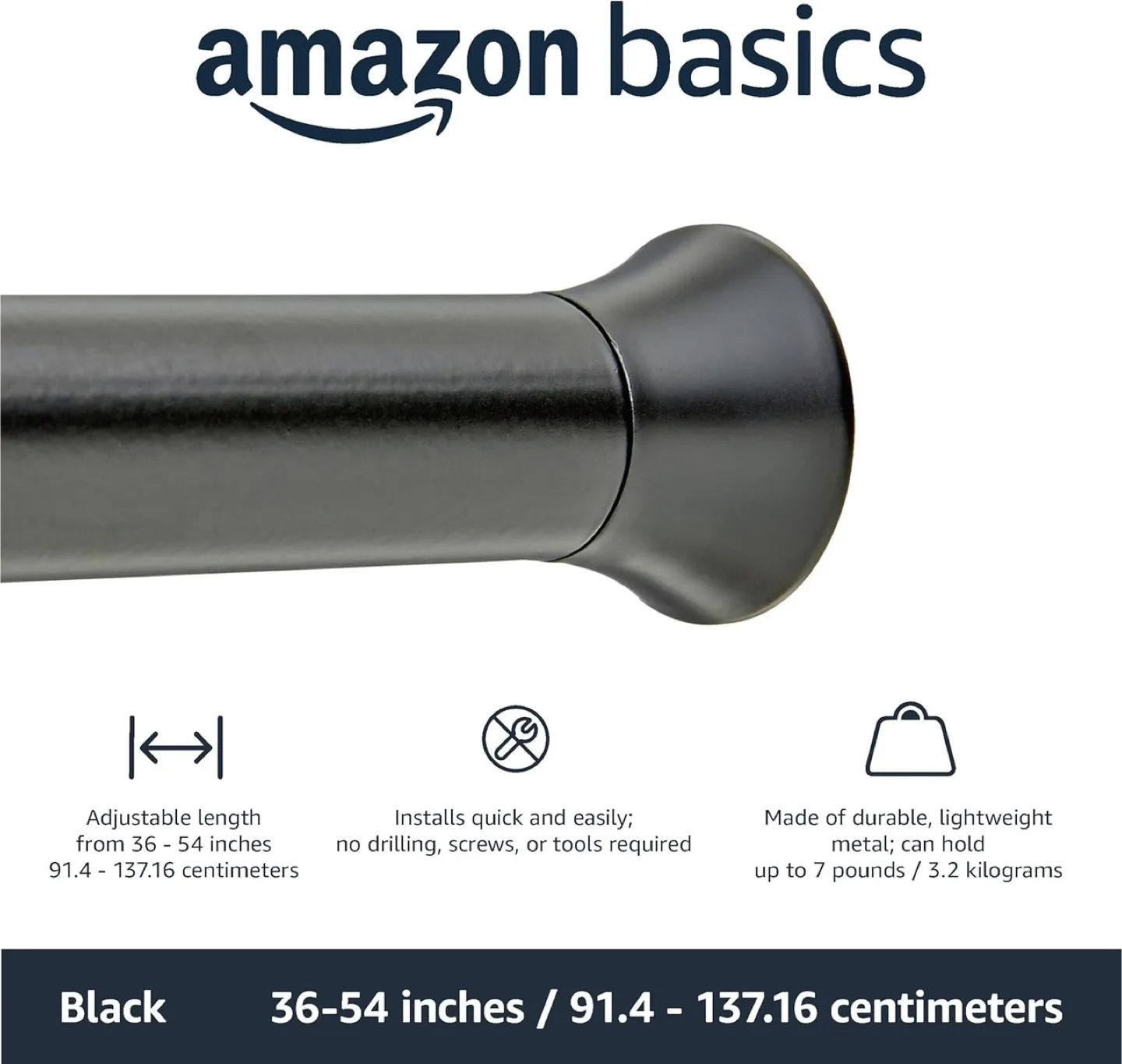 Shower Curtain Tension Rod - Black - 36-54in image indicator(2)