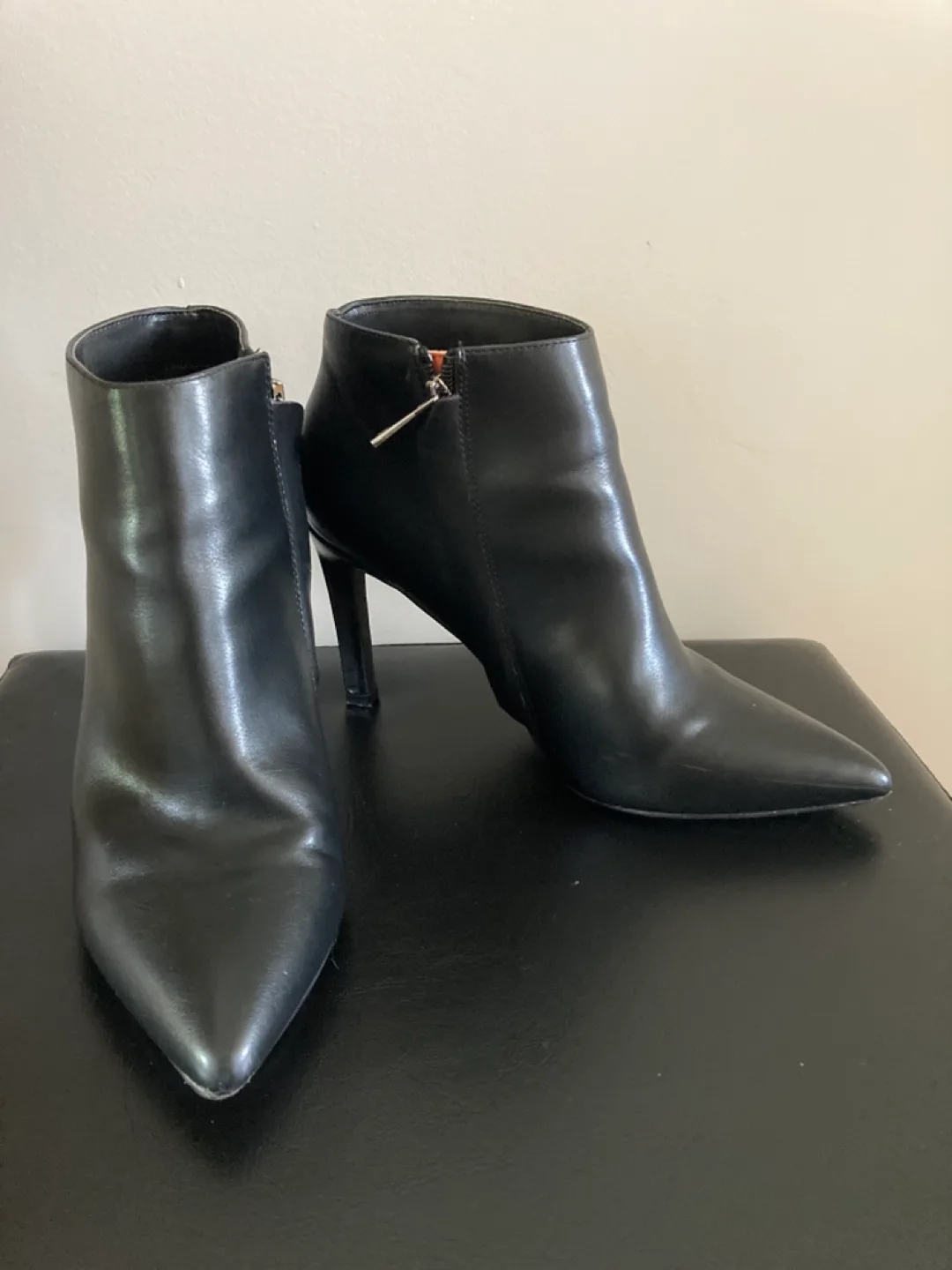 French Connection Black Leather Ankle Boots thumbnail