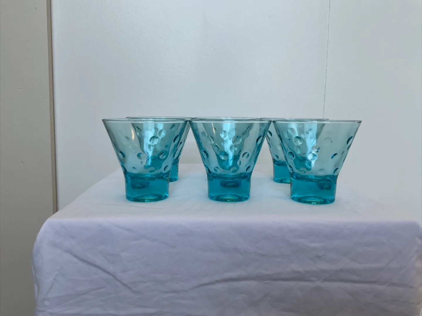 6 Vintage 1960’s Hazel Atlas Turquoise Whiskey Glasses thumbnail