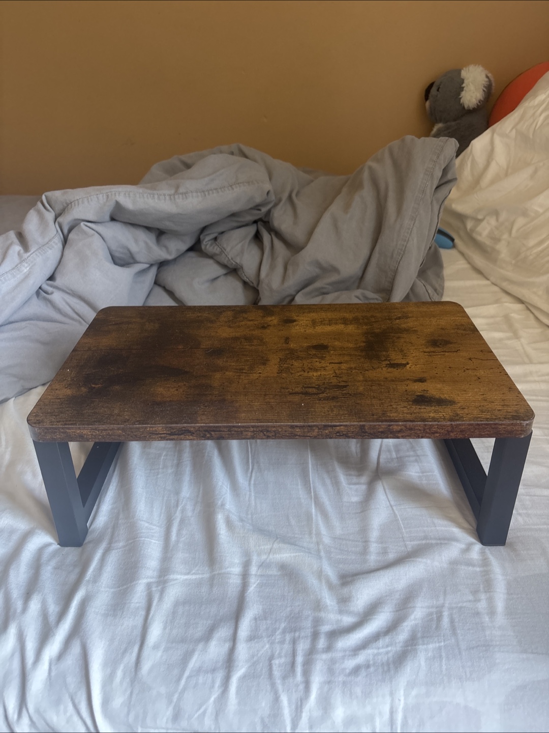 Rustic Brown Bed Desk with Metal Legs