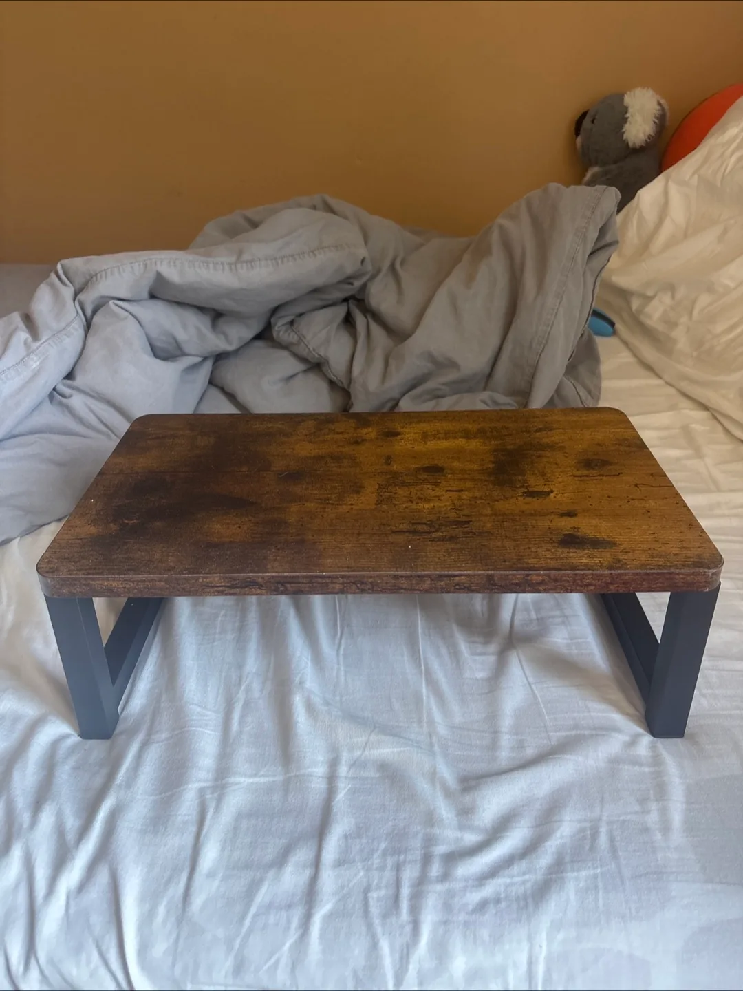 Rustic Brown Bed Desk with Metal Legs thumbnail