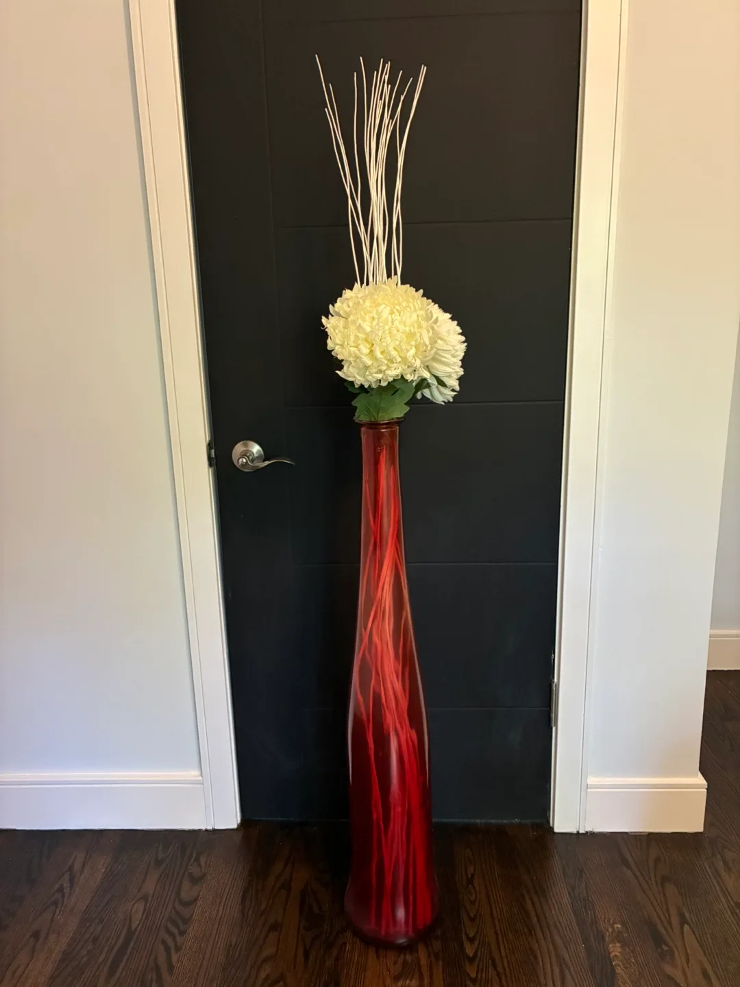 Red Decorative glass Floor Vase with Floral Arrangement thumbnail