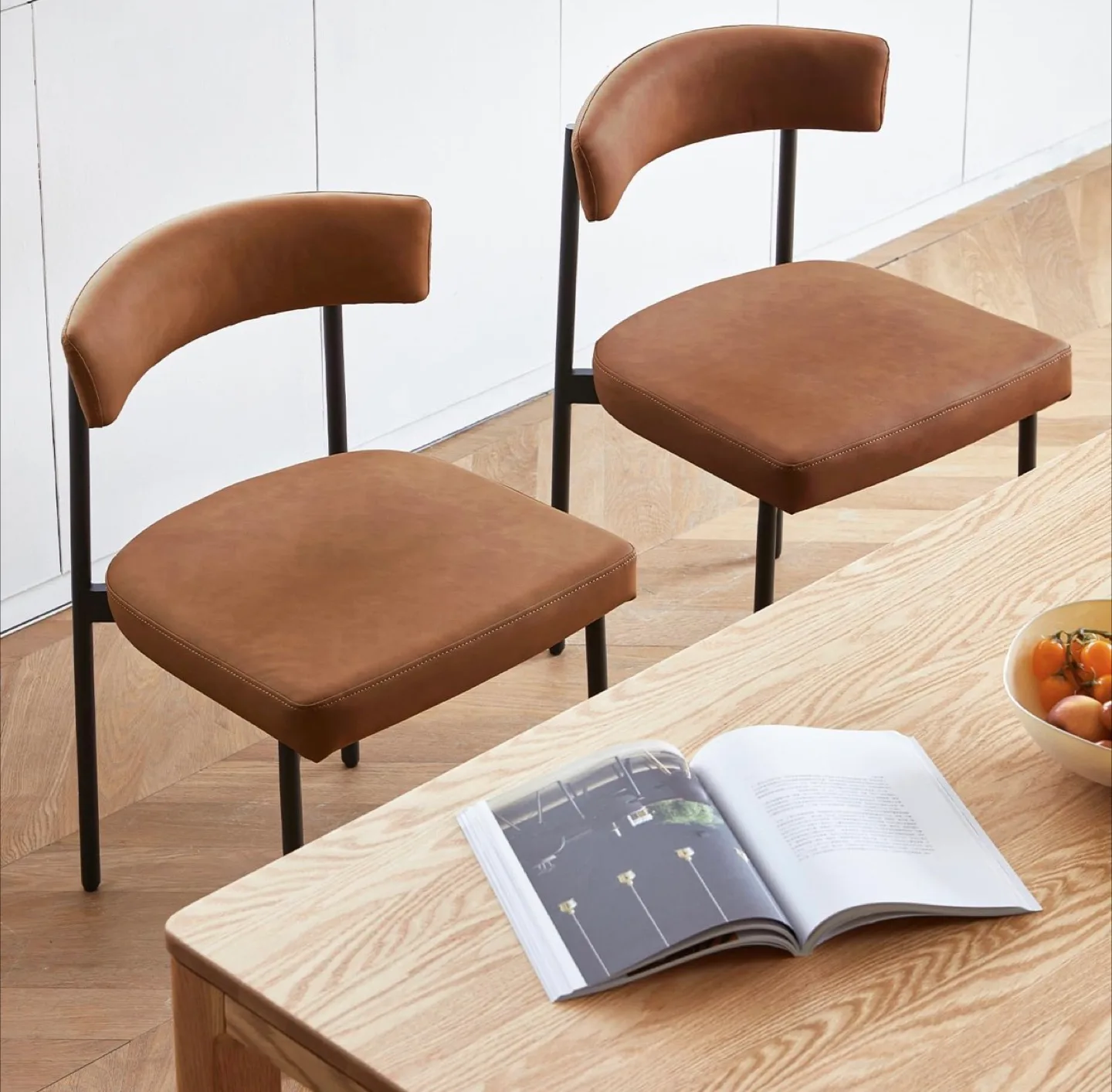 Brown Leather Dining Chairs x2 thumbnail