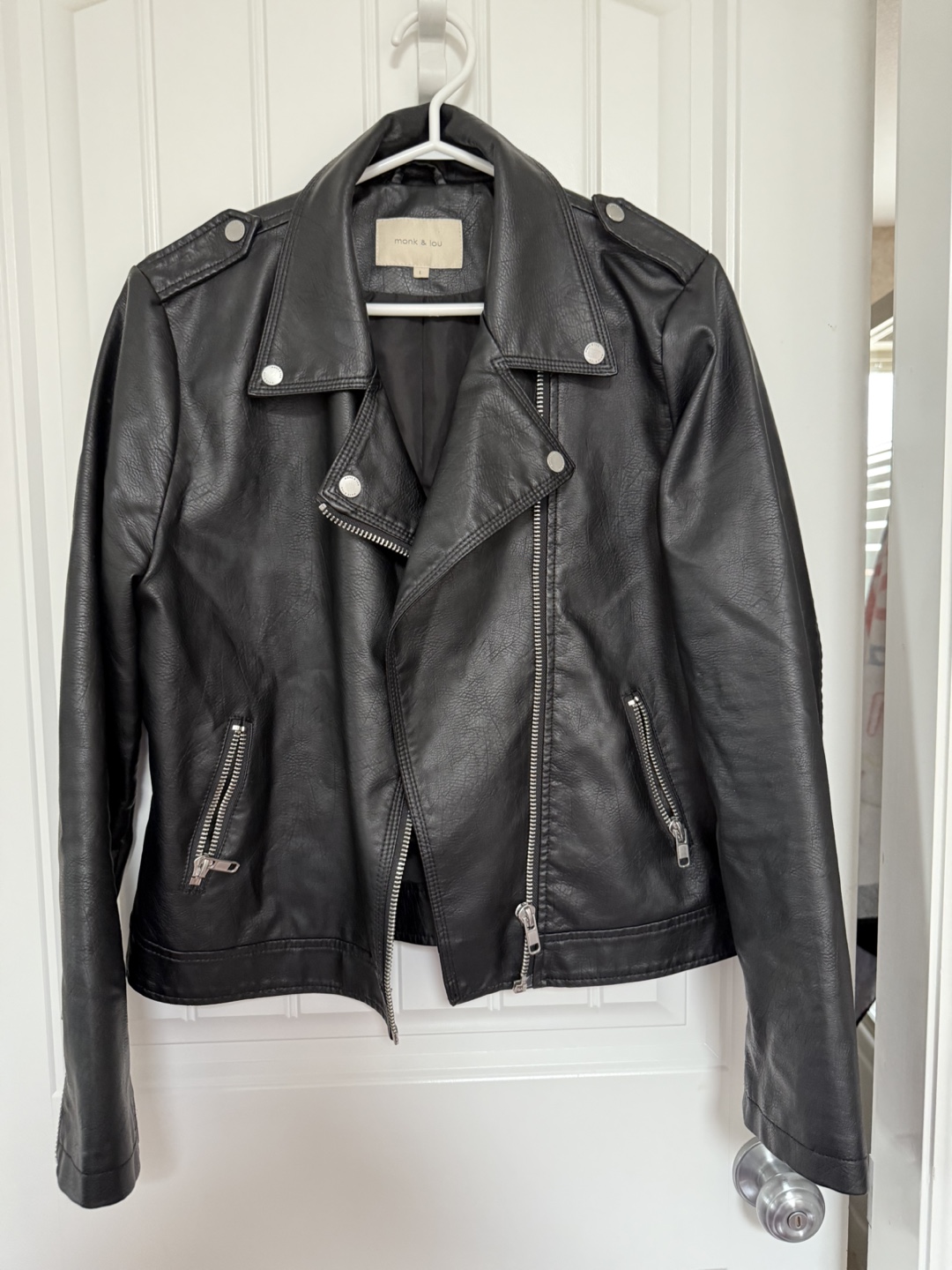 Monk & Lou Black Faux Leather Jacket - Size L