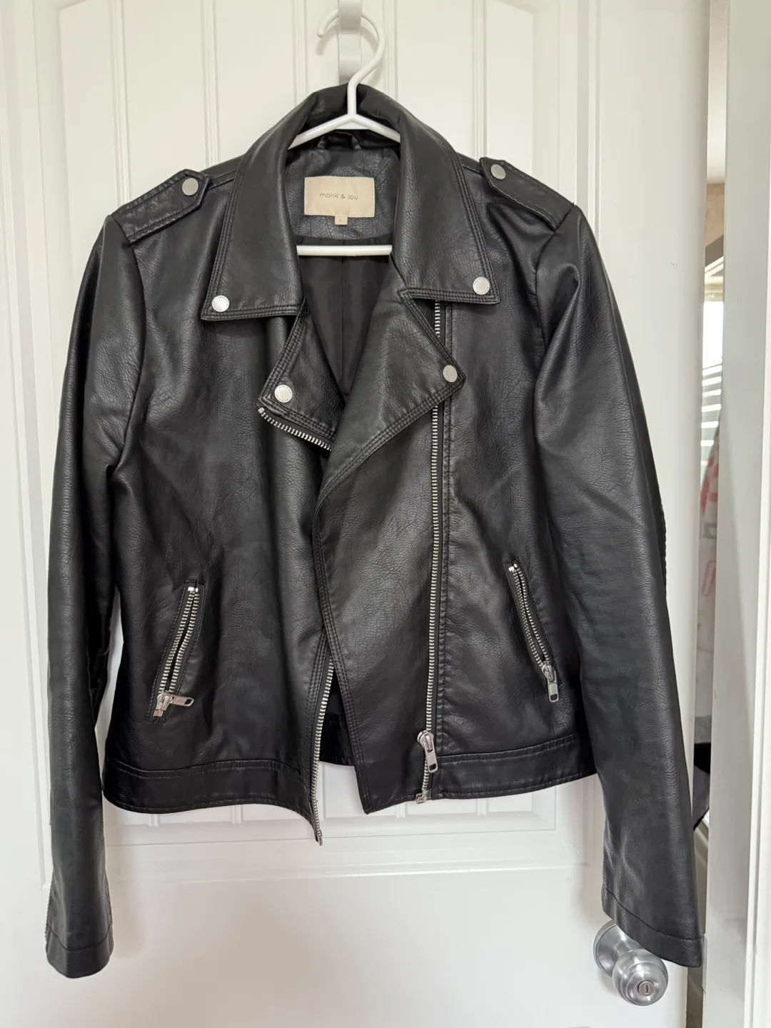 Monk & Lou Black Faux Leather Jacket - Size L thumbnail