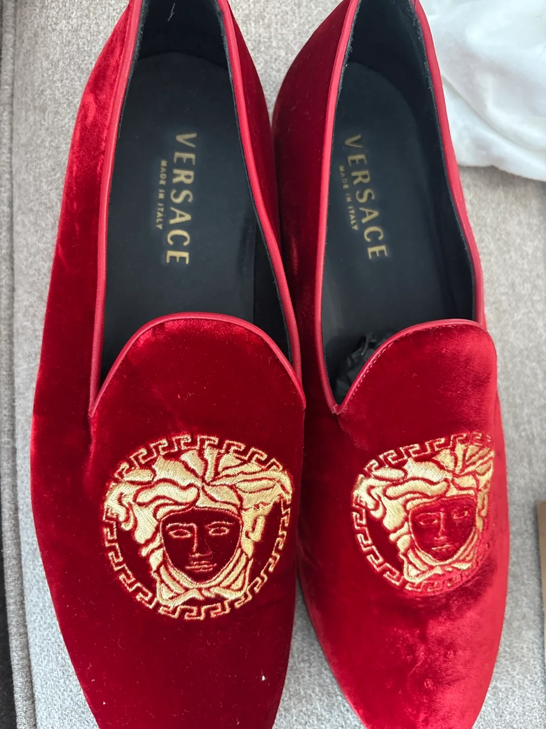 Versace Red Velvet Loafers thumbnail