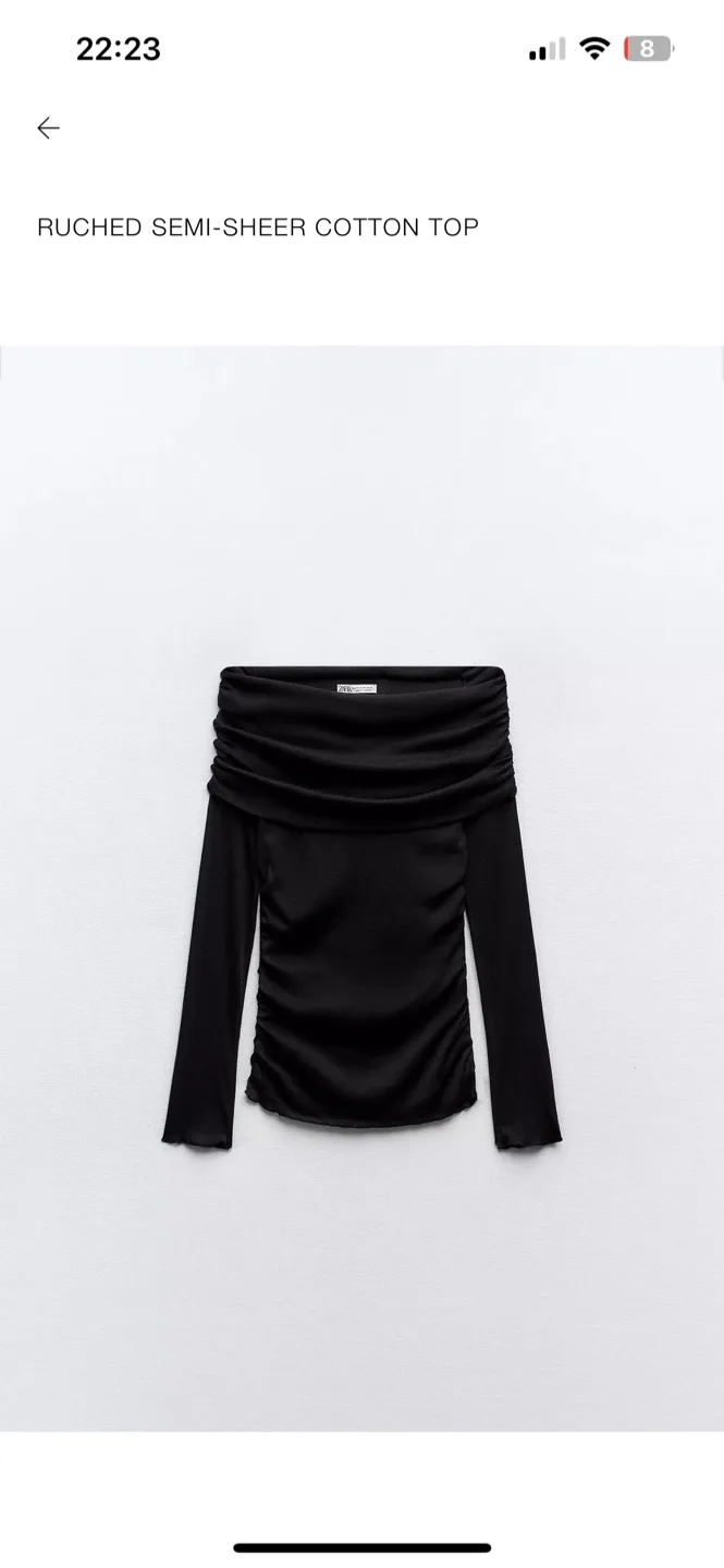 New- Zara Ruched semi-sheer cotton top thumbnail