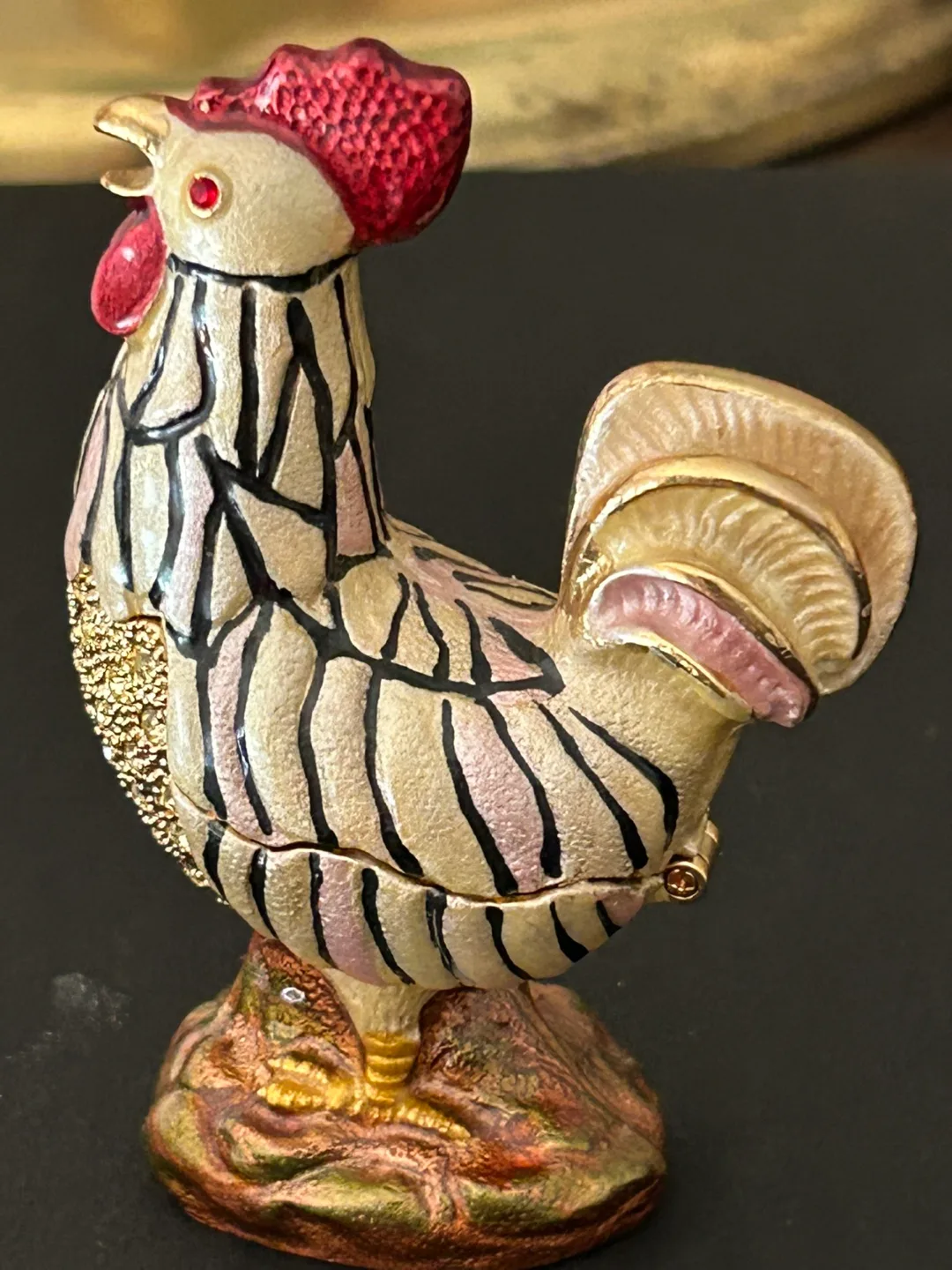 VINTAGE RUCINNI ROOSTER TRINKET BOX JEWELED SWAROVSKI pull image indicator(2)