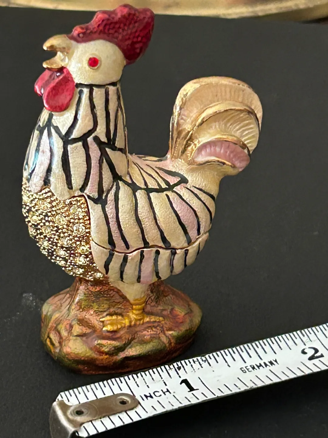 VINTAGE RUCINNI ROOSTER TRINKET BOX JEWELED SWAROVSKI pull image indicator(8)