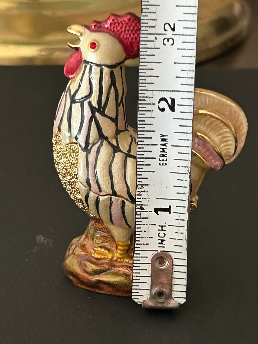 VINTAGE RUCINNI ROOSTER TRINKET BOX JEWELED SWAROVSKI pull image indicator(7)