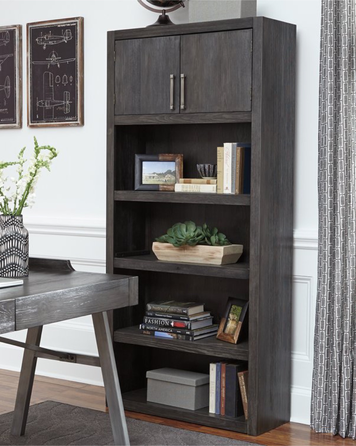 Wood Bookcase with Storage Cabinet