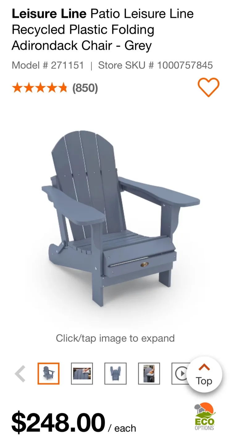 Leisure Line Recycled Plastic Folding Adirondack Chair thumbnail