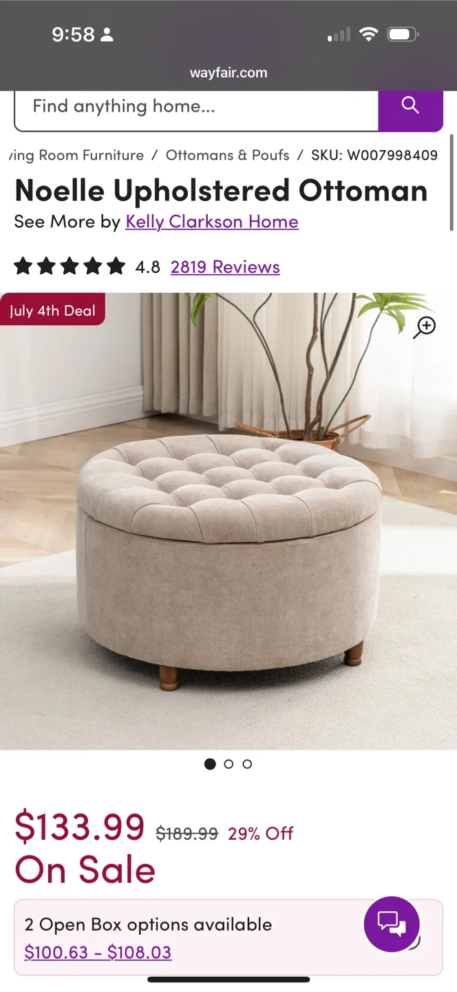 Noelle Upholstered Storage Ottoman thumbnail